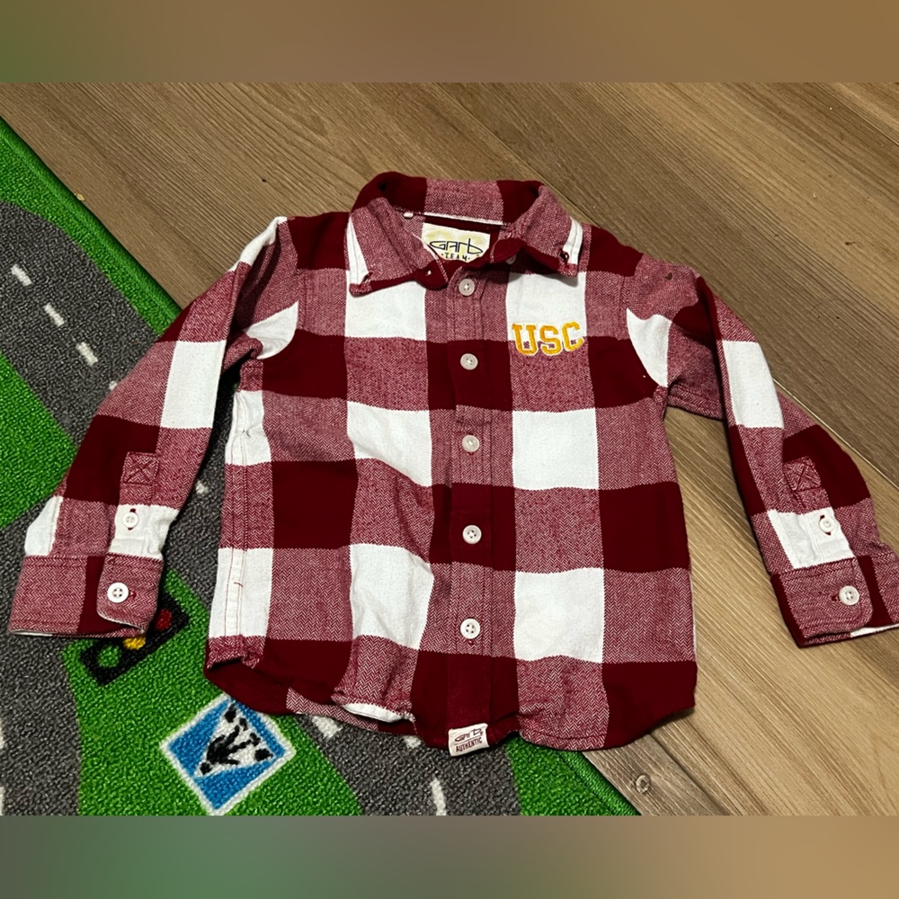 USC Toddler Cardinal and White Plaid Button Down Shirt 2t